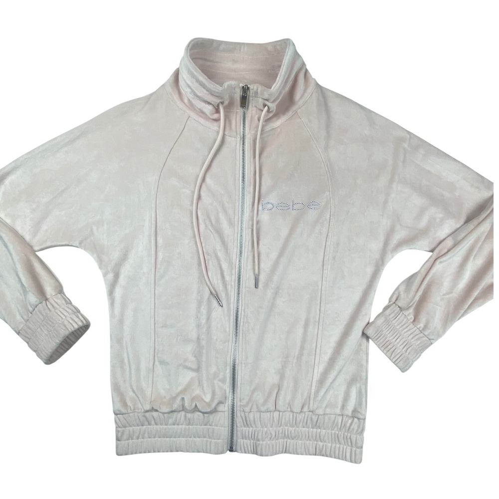 Bebe Womens Velour Rhinestone Logo Zip Up Track Jacket Pink FW24LKS029 Small